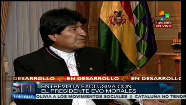 El presidente reelecto de Bolivia, Evo Morales durante su entrevista a teleSur