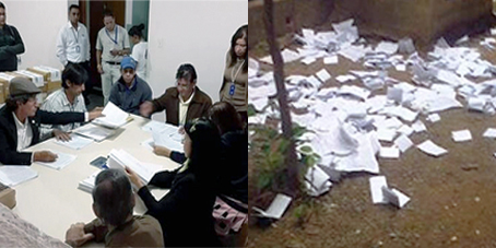 Escena del proceso de reconteo de votos en la ULA. Boletas regadas por elementos extraños en el Núcleo Universitario "Rafael Rangel" del Estado Trujillo.