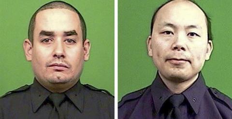 Los policías asesinados esta madrugada en Nueva York, Rafael Ramos (i) y Wenjian Liu (d).