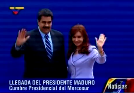 Ell presidente Maduro recibido por la presidenta Cristina Fernández.