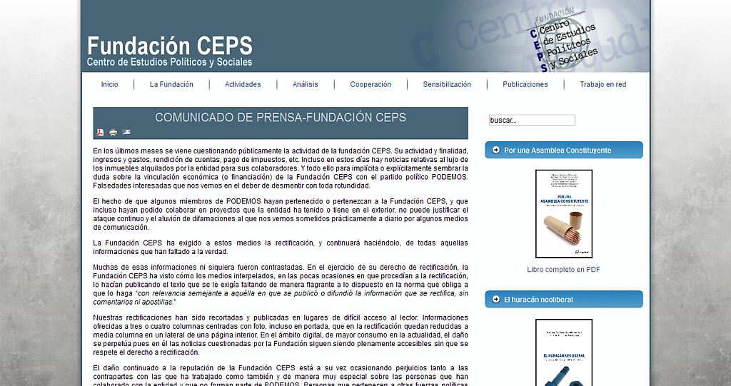 Comunicado en el sitio web de CEPS