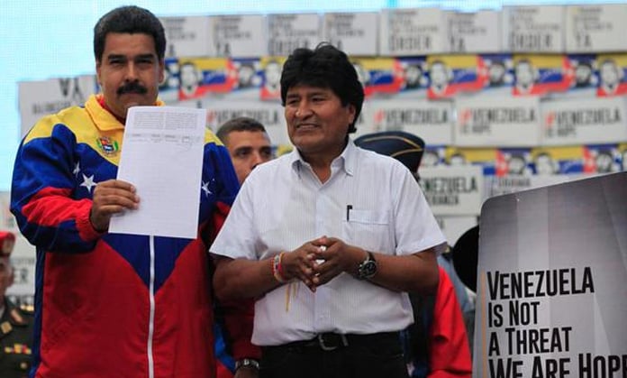 El presidente Morales vino a Caracas para firmar contra el decreto de Obama.