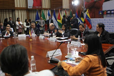 La ministra del Poder Popular para Relaciones Exteriores de Venezuela, Delcy Rodríguez, en la clausura del XV Consejo de Ministros de Petrocaribe