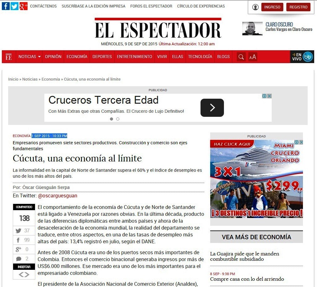 Diario "El Espectador" versión digital