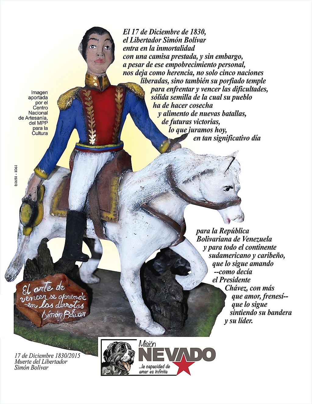 Artesanía de Reina de Molina, de San Pablo, Bailadores. "Simón Bolívar a caballo..." Moldeado en Arcilla.