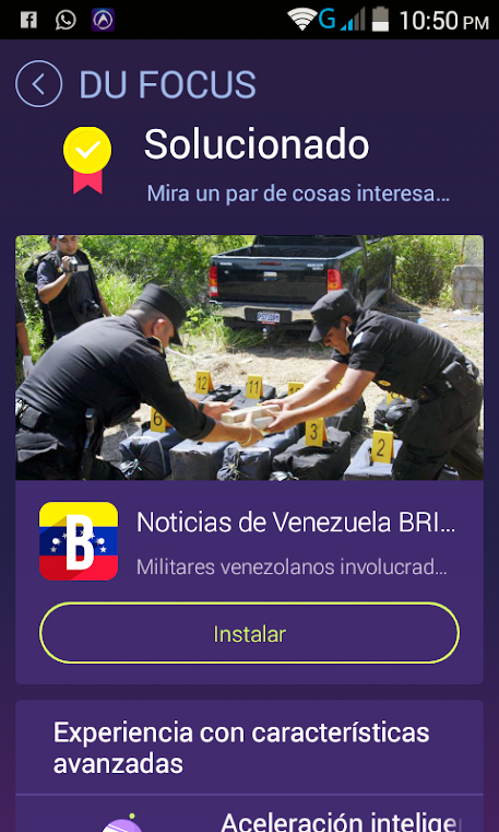 En la promoción de esta aplicación para celular, se aprecia una sección de "Noticias de Venezuela" que aparece ilustrada por una imagen de un posible operativo de alguna policía anti-narcóticos, con un uniforme similar al empleado en México.