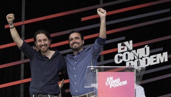 Pablo Iglesias, de Podemos, y Alberto Garzón, de Izquierda Unida
