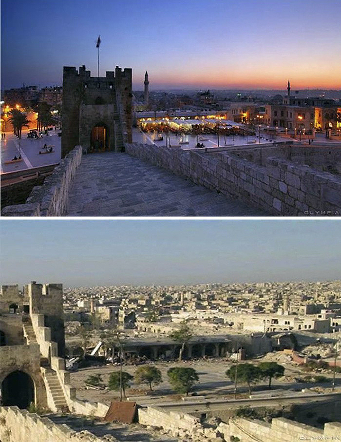Efectos de la devastación en ciudad Alepo (antes y en la actualidad)