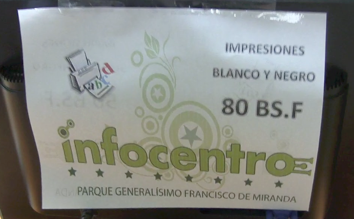 A 80,00 Bs F las fotocopias en el Infocentro Miranda de Caracas