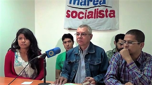 Gonzalo Gómez en rueda de prensa de Marea Socialista, junto a otros integrantes de su Equipo Operativo Nacional