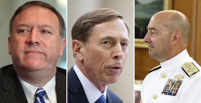De izquierda a derecha; Mike Pompeo, David Petraeus y Jim Stavridis