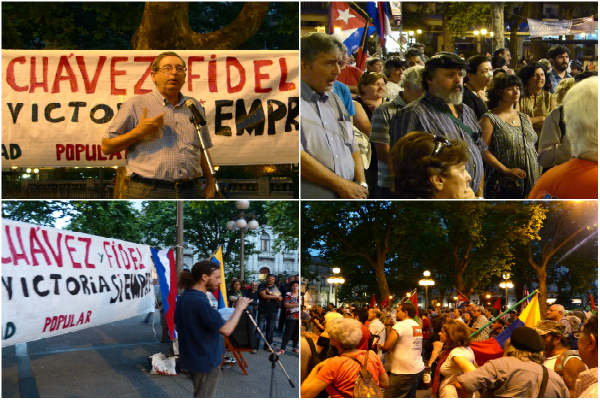 Homenaje a Fidel y solidaridad con el pueblo bolivariano desde Plaza Libertad en Montevideo.