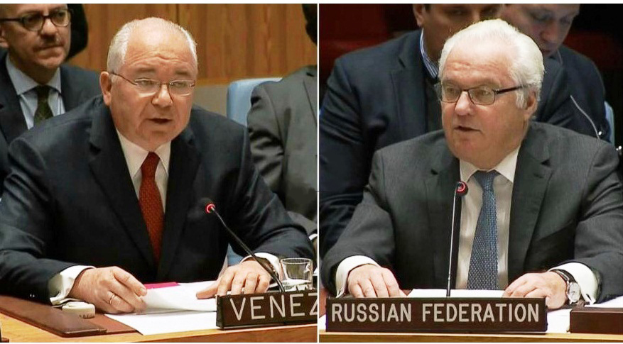 El embajador ruso Vitali Churkin ante el Consejo de Seguridad de las Naciones Unidas (CSNU); y embajador venezolano Rafael Ramírez, presidente del consejo celebraron la histórica decisión a favor de la soberanía del pueblo palestino.