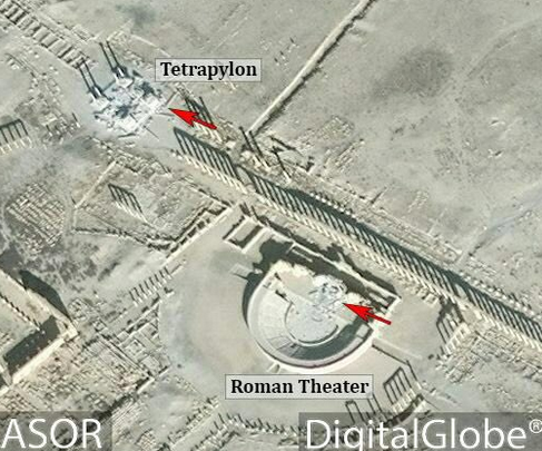 Imágenes detectadas por satélite del anfiteatro romano dañado en Palmira