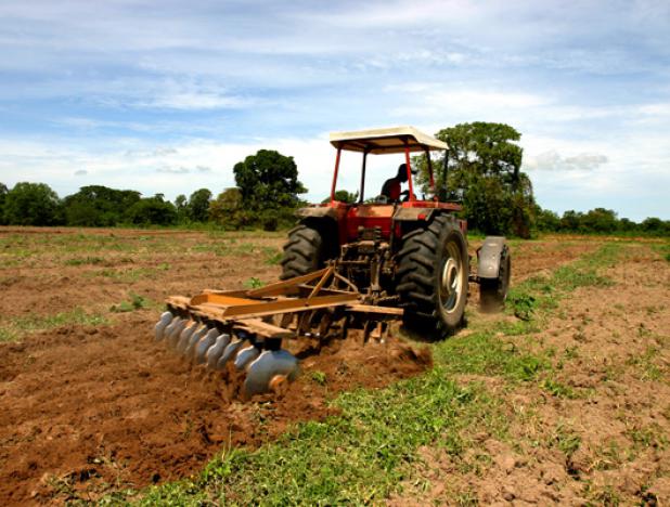 Tractor preparando la tierra para la siembra (referencial)