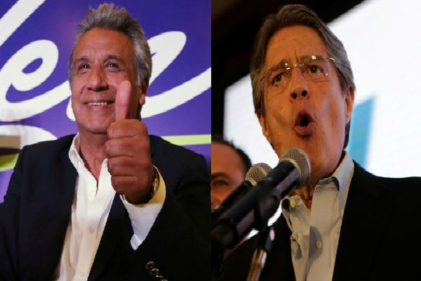 Lenín Moreno (i) encabeza los resultados preliminares para la presidencia de Ecuador, mientras que Guillermo Lasso (d) va en segundo lugar.
