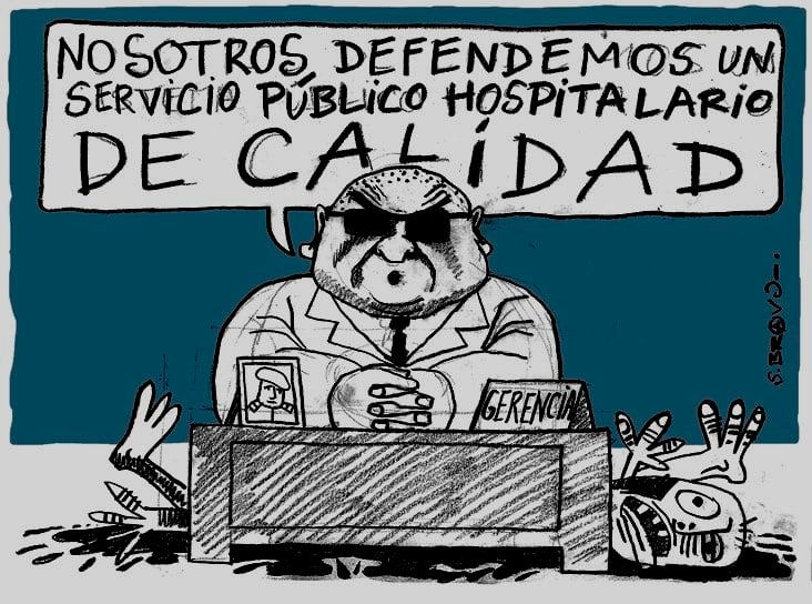 Nosotros defendemos un servicio hospitalario de calidad, dice la caricatura