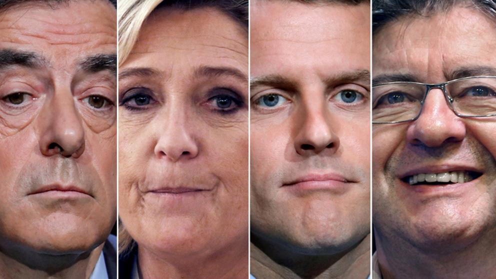 Emmanuel Macron, Marine Le Pen, François Fillon y Jean-Luc Mélechon