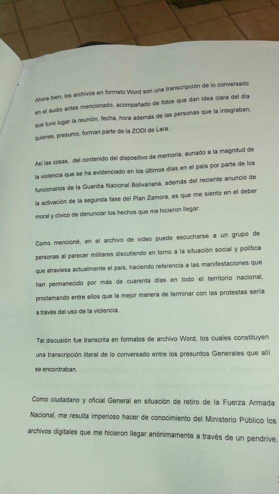 Denuncia de Cliver Alcalá Cordones ante la Fiscalía General.