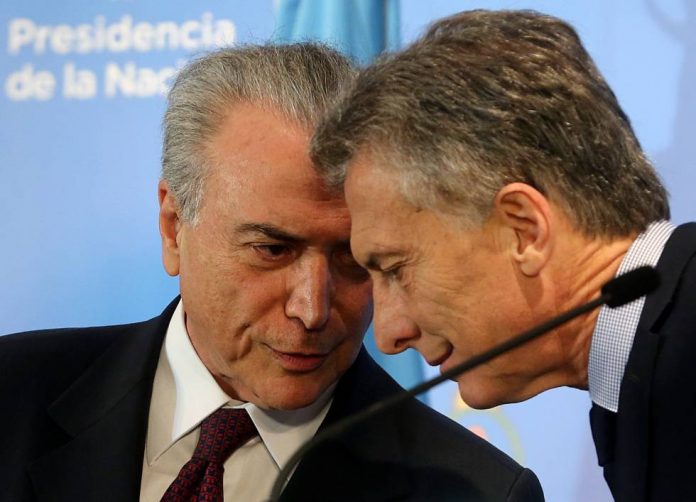 Los presidentes Temer (Brasil) y Macri (Argentina).