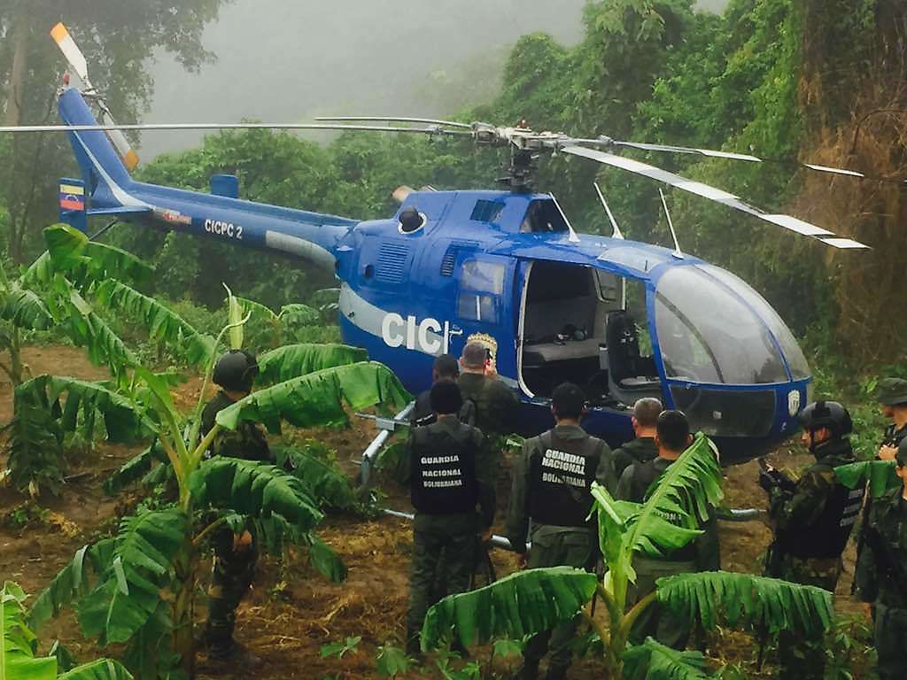 Helicóptero utilizado por Oscar Pérez, funcionario del CICPC, para atacar el TSJ y el Ministerio del Interior, Justicia y Paz.