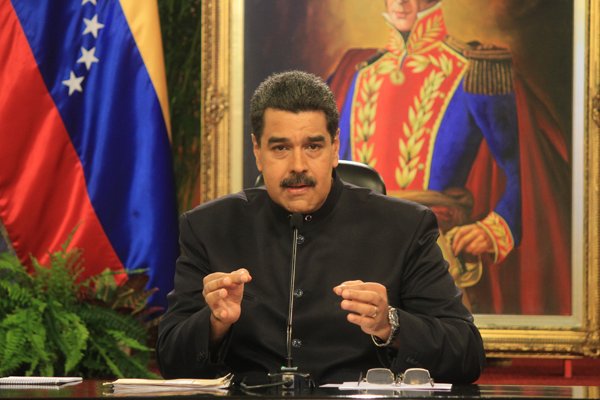 El presidente Maduro en la rueda de prensa con representantes de los medios de comunicación internacionales en el Palacio de Miraflores