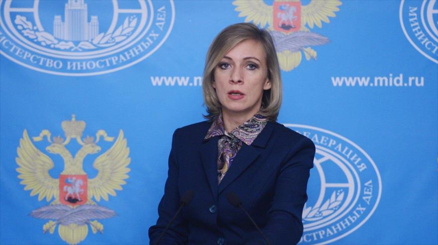 La portavoz del Ministerio ruso de Exteriores, María Zajarova, asiste a una rueda de prensa en Moscú, la capital rusa