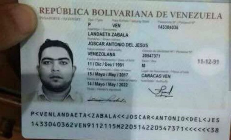 El joven venezolano identificado como Joscar Antonio de Jesús Landaeta Zabala