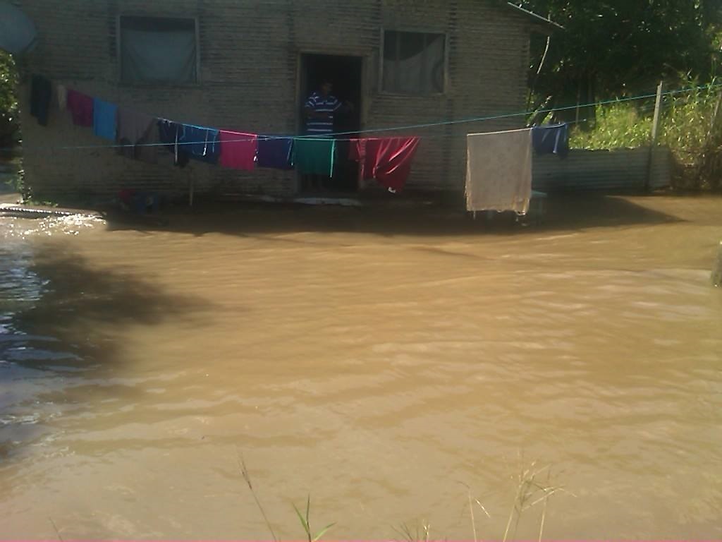 Vivienda rodeada de agua del Orinoco en Araguaimujo, región del Delta