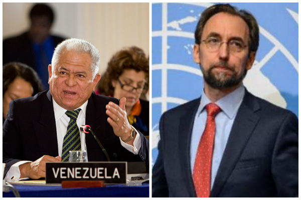 El representante permanente de Venezuela ante la ONU, Jorge Valero y el Comisionado de derechos humanos de la ONU, Zeid Ra’ad al-Hussein.
