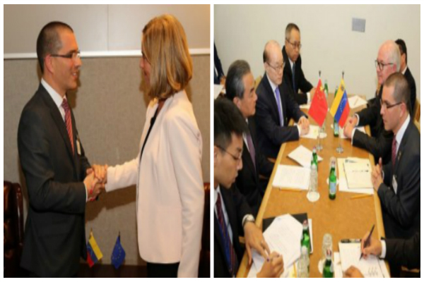 El canciller Arreaza se reunió con Federica Mongherini y el canciller chino  Wang Yi.