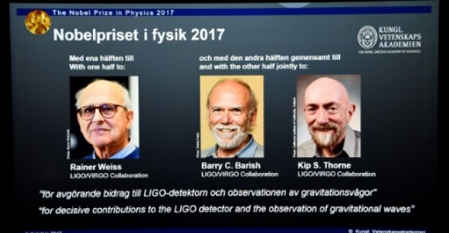 Los ganadores del Premio Nobel de Física 2017, Rainer Weiss, Barry C. Barish y Kip S. Thorne