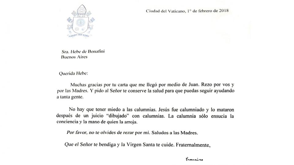 Carta de Francisco para Hebe de Bonafini