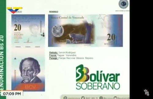 Nuevo billete de veinte bolívares soberanos