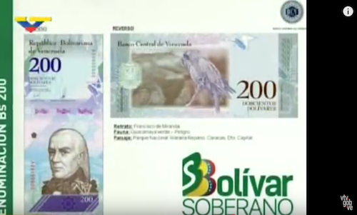 200 bolívares soberanos con la imagen del generalísimo Francisco de Miranda
