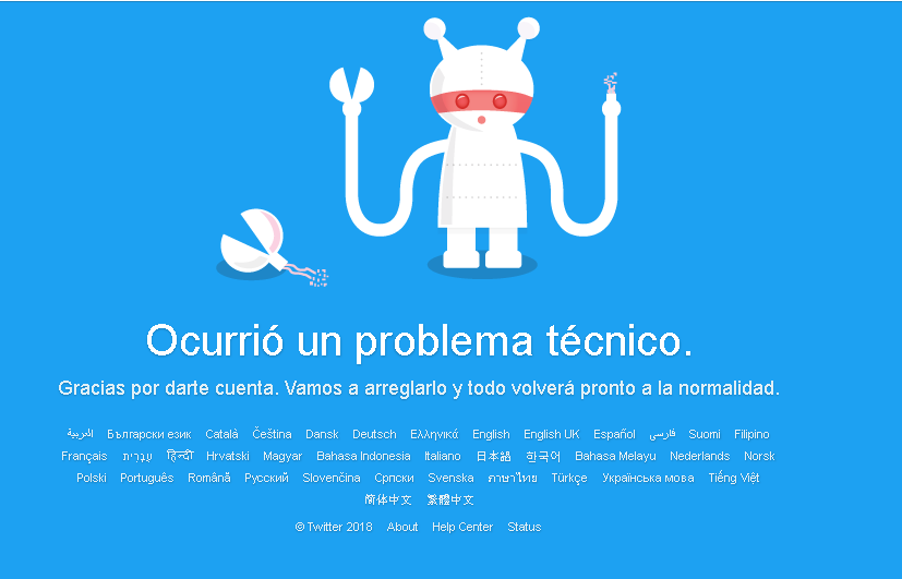 En estos momento Twitter está caído, muestra el error "Ocurrió un problema técnico".
