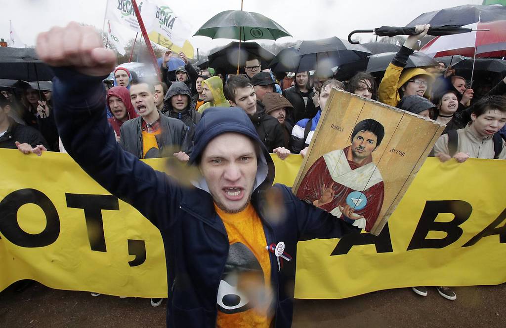 Protestas en San Petersburgo por el bloqueo a Telegram en medio de las manifestaciones por el Día del Trabajo, este lunes