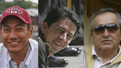 Personal del equipo de prensa de El Comercio asesinados: Javier Ortega (periodista), Paúl Rivas (fotógrafo) y Efraín Segarra (conductor), secuestrados el pasado 26 de marzo en Mataje