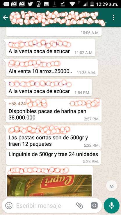 En Venezuela, por WhatsApp se venden alimentos en pacas a precios exorbitantes.