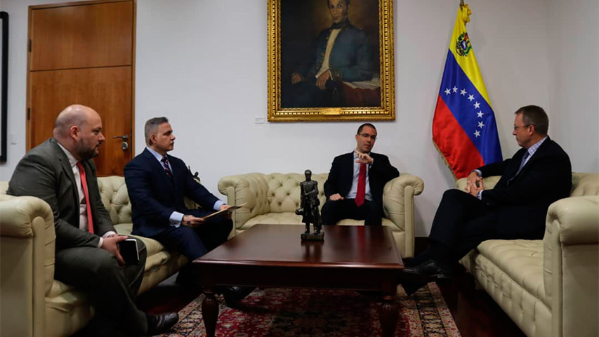 Reunión entre el canciller Jorge Arreza, el encargado de negocios de Estados Unidos en Venzuela, James Story y el fiscal general, Tarek William Saab
