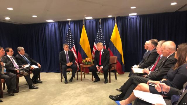El presidente de Colombia, Iván Duque, junto al presidente de EEUU, Donald Trump. en una conferencia de prensa en el marco de la Asamblea General de la ONU