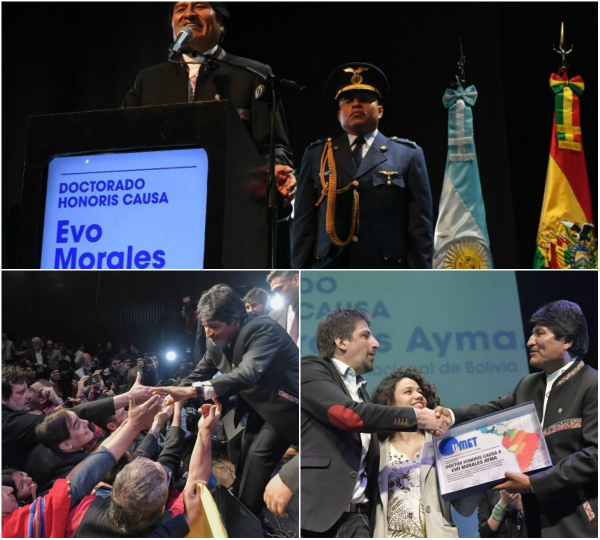 El Presidente de Bolivia fue distinguido por su trayectoria política. En medio de una tensa relación por su apoyo a Cristina Kirchner, Macri no lo recibió.