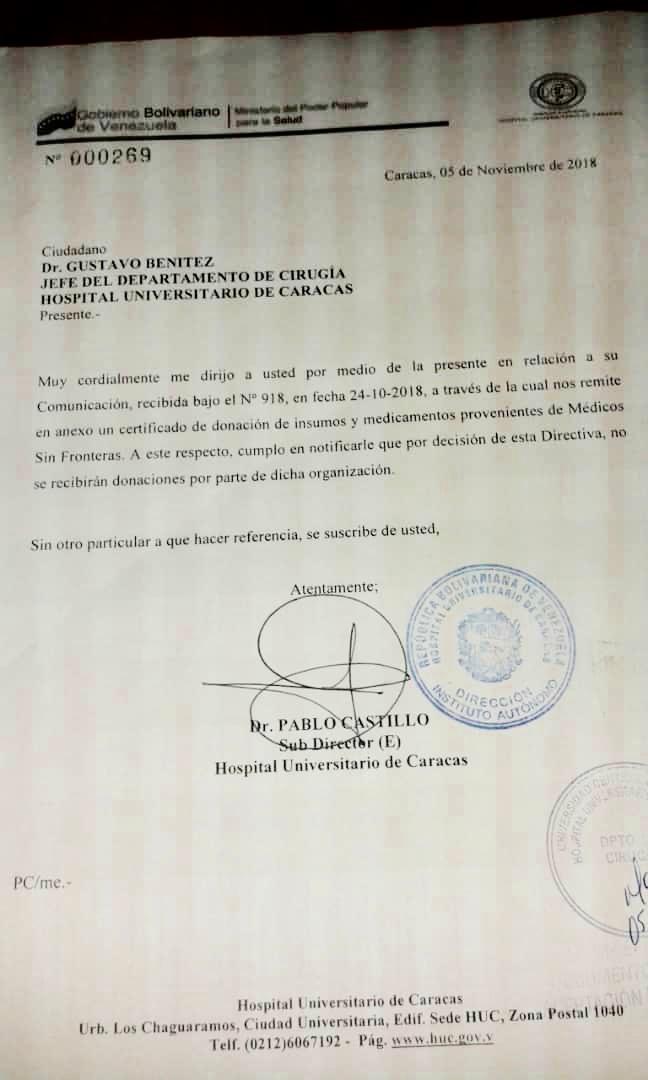 Venezuela rejects humanitarian donations from Doctors Without Borders