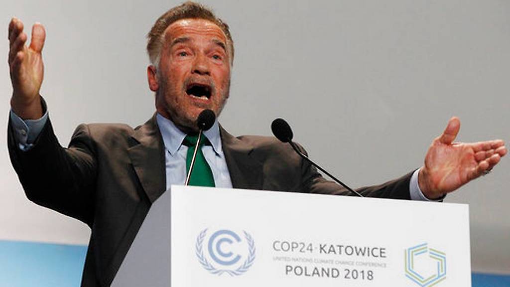 Arnold Schwarzenegger pronuncia un discurso en la apertura de la Conferencia de la ONU sobre Cambio Climático 2018 en Katowice, Polonia
