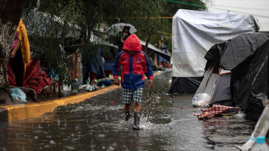 Campamento de la caravana de migrantes en México
