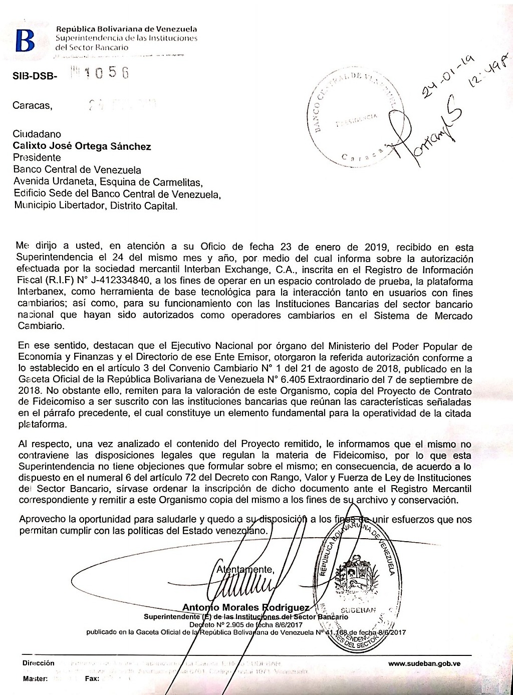 Autorización de la Superintendencia de las Instituciones del Sector Bancario