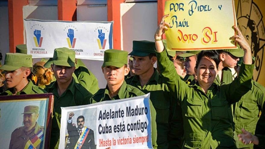 Miembros de las Fuerzas Armadas de Cuba expresan su apoyo al Gobierno de Venezuela, Matanzas, este de La Habana