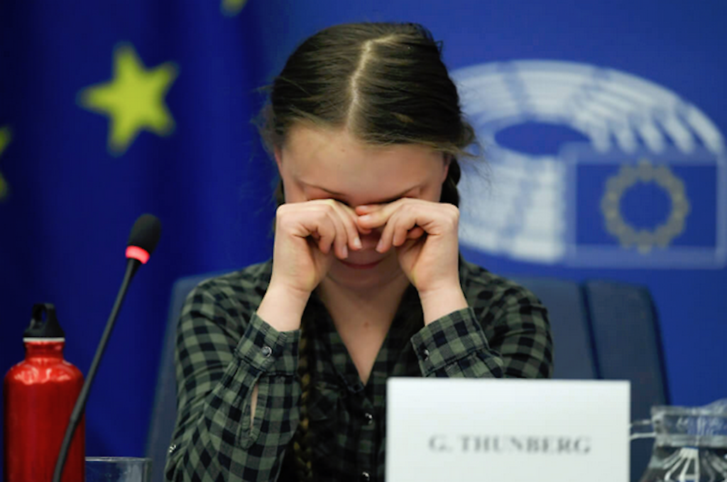 Greta Thunberg, durante el discurso en el Parlamento Europero, derramó lágrimas al hablar de las consecuencias de cambio climático.