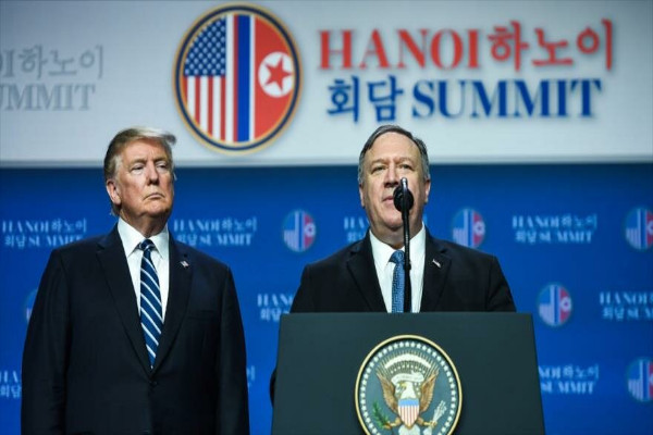 El secretario de Estado de EE.UU., Mike Pompeo, habla en una conferencia de prensa en Hanói, Vietnam, 28 de febrero de 2019.