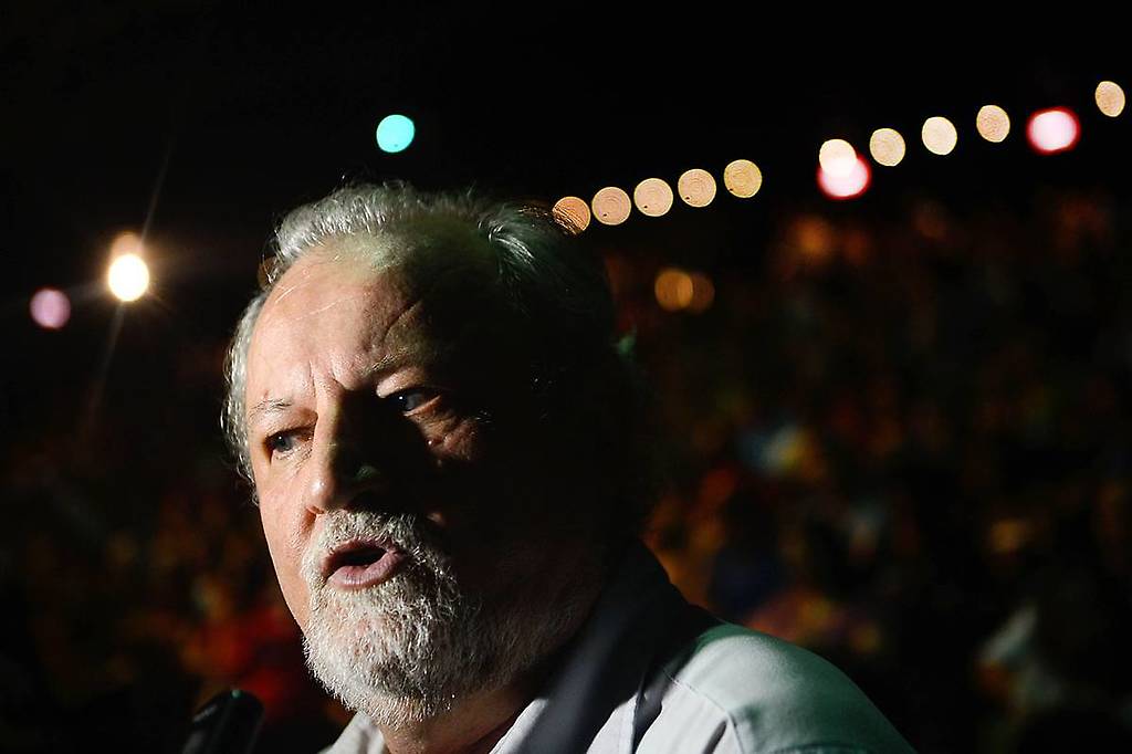 João Pedro Stedile, durante el acto Brasil por la Democracia, en el Teatro Casa Grande, contra el proceso de impeachment de la presidenta Dilma Rousseff